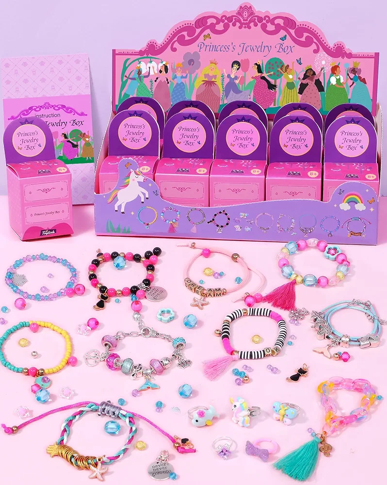 10set Charm Bracelet Making Kit - DIY Jewelry Making Supplies Bead Set, Art and Craft Gift for Girl, Princess Birthday Gift Party Favors | Girl Princess Party Craft Activity Game Jewelry Making