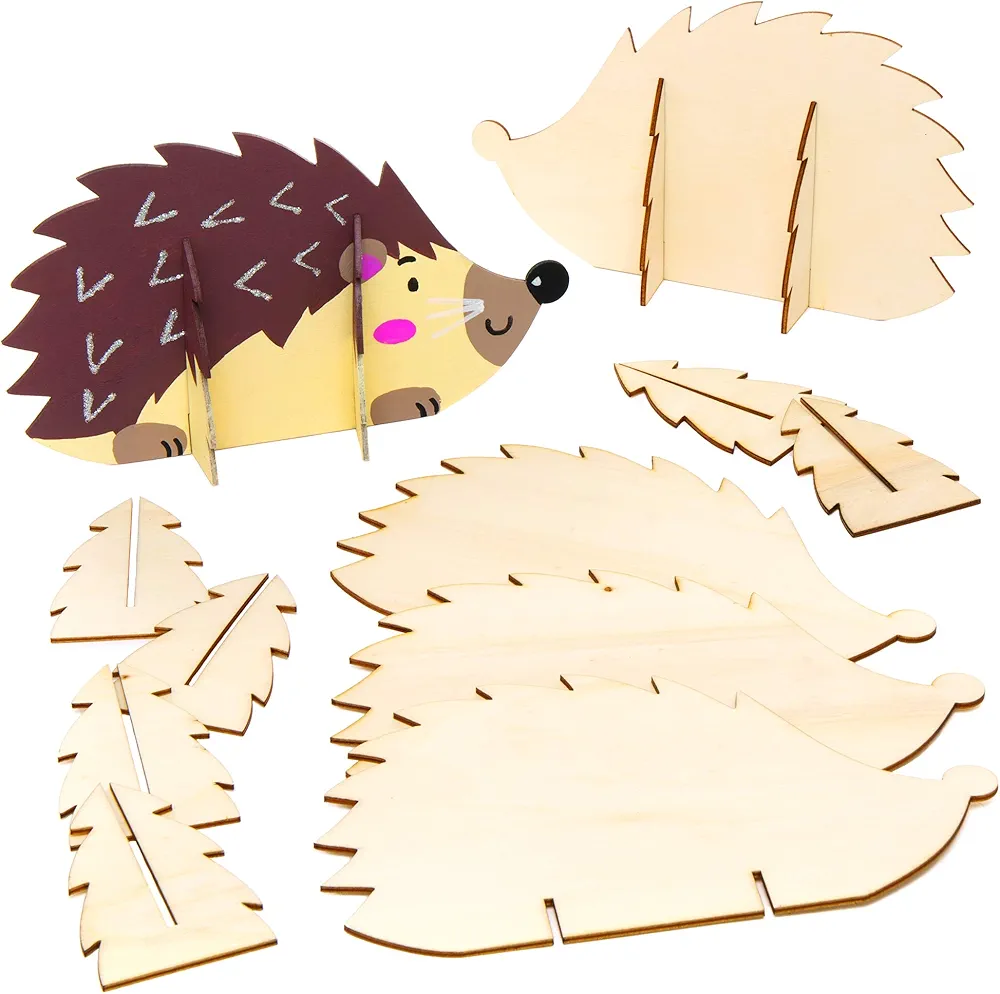Baker Ross AW935 Stand Up Wooden Hedgehogs - Pack of 6, Arts and Crafts for Kids