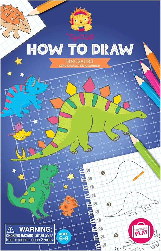 Tiger Tribe: How to Draw - Dinosaurs - Creative Artistic Set, Step-by-Step Guide, Color Pencils, Art Sketch Pad, Store Inside Case, Kids Ages 5+