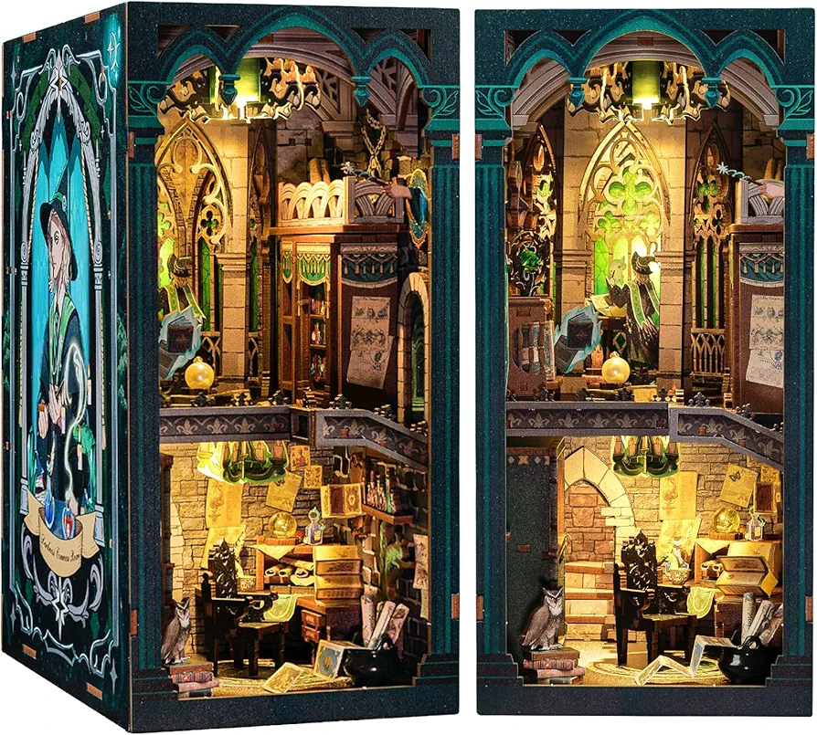 CUTEBEE Book Nook Kit - DIY Dollhouse Miniature House Kit Booknook for Adults and Teens, Tiny Magic House Bookshelf Insert Room Decor Model Build Gifts for Friends and Family (Darkness Common Room)