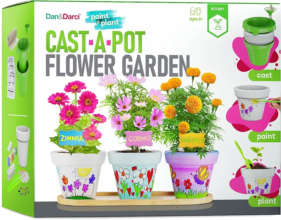 Dan&Darci Cast, Paint & Plant Kit for Kids & Teens - Birthday Easter Gift Ideas for Girls & Boys Age 8-14 Year Old Girl - Teenage Crafts Gifts Kits, Fun DIY Art Teen Projects - Casting & Gardening