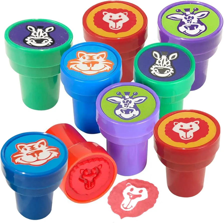 ArtCreativity Zoo Animal Stampers for Kids, Set of 24, Assorted Pre-Inked Stampers, Animal Birthday Party Favors, Goodie Bag Fillers, Arts n Crafts Supplies Assignment Stamps for Teachers