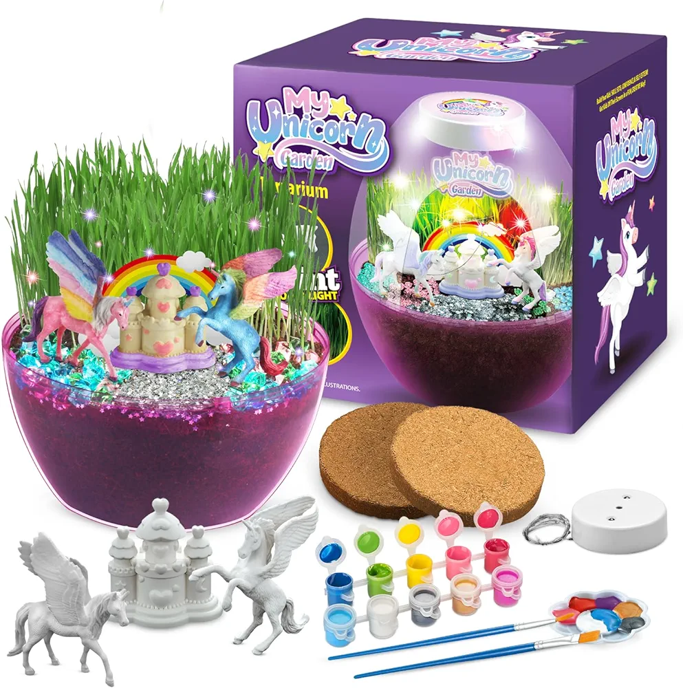 Gifts for Girls, Rainbow Light-Up Terrarium Kit for Kids,Art & Craft Set - Birthday Gifts for Girls Age 4 5 6 7 8-12 Year Old Gardening Kit Toy