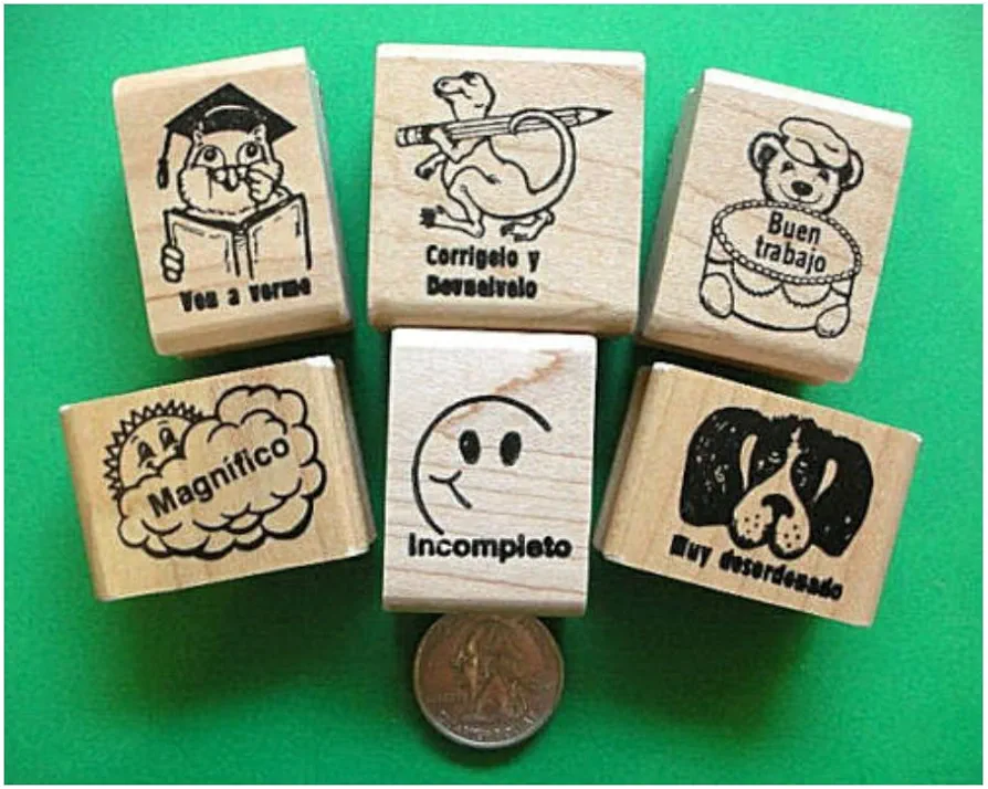 Spanish Teacher's Rubber Stamp Set of Six Arts Crafts Instructional Rubber Stamps