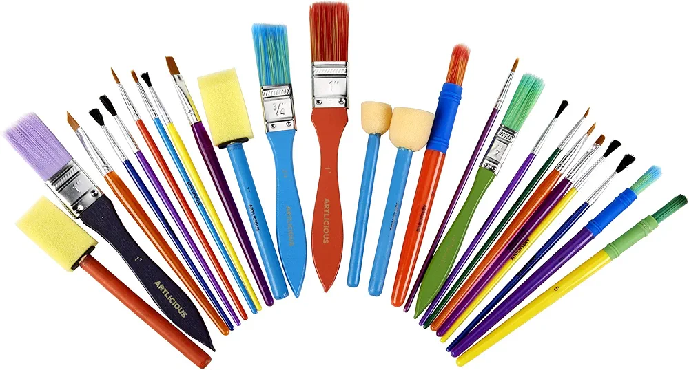 Artlicious Paint Brushes - Acrylic Paint Set and Detail Paint Brushes for Kids - Use with Craft, Watercolor, Oil, Gouache Paints, Face Art, Washable Paints, Miniature Detailing and Rock Painting