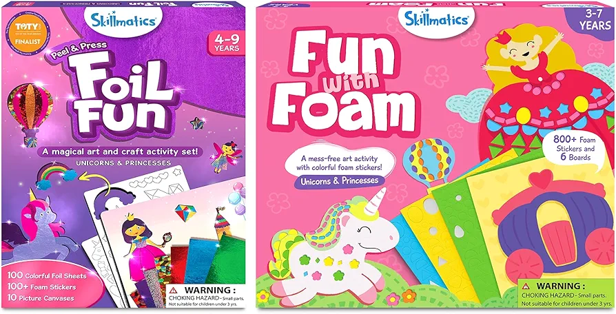 Skillmatics Foil Fun & Fun with Foam Unicorns & Princesses Theme Bundle, Art & Craft Kits, DIY Activities for kids
