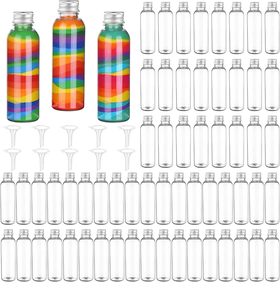 60Pcs Sand Art Bottles 120ml Plastic Potion Bottles Plastic Bottle Sand Container Plastic Sand Art Bottles DIY Colored Sand Bottle Kit Sand Art Activity Kit for DIY Art Activity Fun Party Supplies