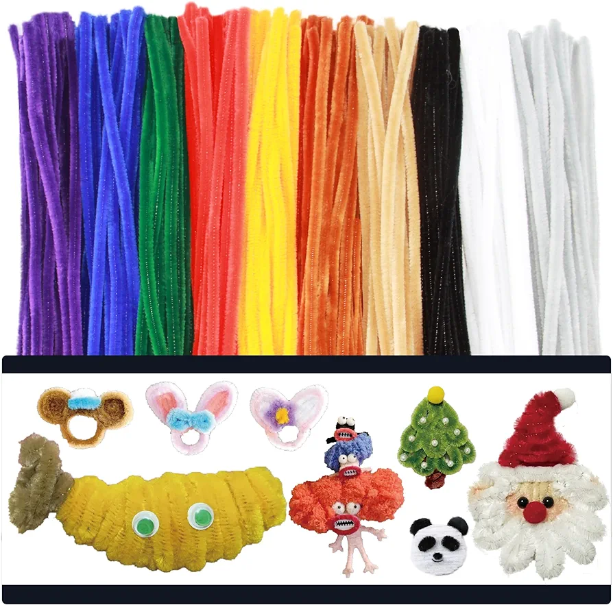 120PCS Pipe Cleaners Craft 10 Colors Chenille Stems Bulk Assorted Thick Colorful Fuzzy Wire Sticks Fluffy Art Supplies for Kids, Toddlers, Teachers