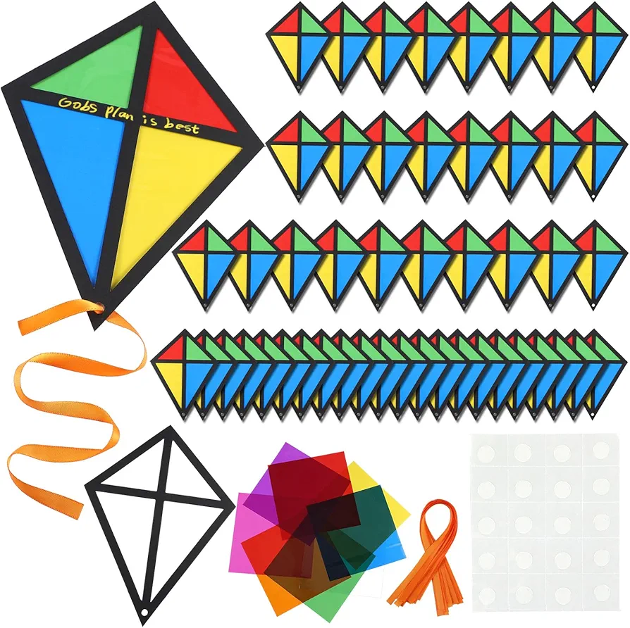 24 Sets Suncatcher Kite Craft VBS 2024 Breaker Rock Beach Paper Kite Stained Glass Decoration DIY Make Your Own Kite for Window Classroom Crafts Art Projects Party Favors Outdoor Activities