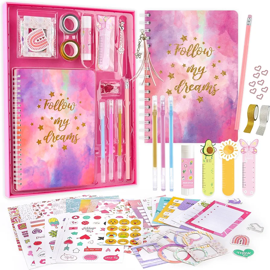 VERTOY DIY Journal Kit for Girls - Journaling Toys Set for Teen Kids, Art Crafts Scrapbook Diary Supplies Set, Ideal Gifts for 8 9 10 11 12 13 14 Year Old Girls