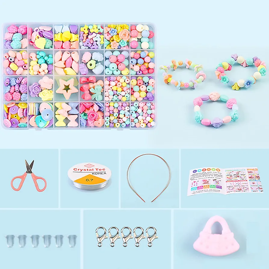Arts and Crafts for Kids 4-6 Party Jewelry Making Craft Kit Great Bead Kit for Parties Sleepover & Weekend Activity Make Bracelets with Alphabet Beads for Kids Age 5 6 7 8 Arts Training (B, O