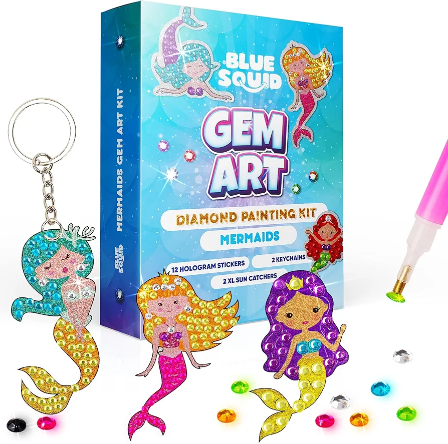 Blue Squid Diamond Art Kits for Kids – Fun DIY Gem Art, Diamond Art for Kids Jewel Art – Creative 5D Gem Painting Art & Craft Kit for Kids - Diamond Painting Kits for Kids, Ages 6 7 8 9 10 11 12
