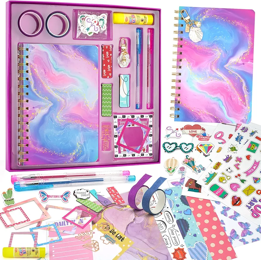 Ambesi DIY Journal Set for Girls, Create Your Own Scrapbook Kit, Diary Art and Crafts Supplies for Ages 7 8 9 10 11 12 13 Year Old Girls, Creative Journaling for Kids, Gifts for Children Girls