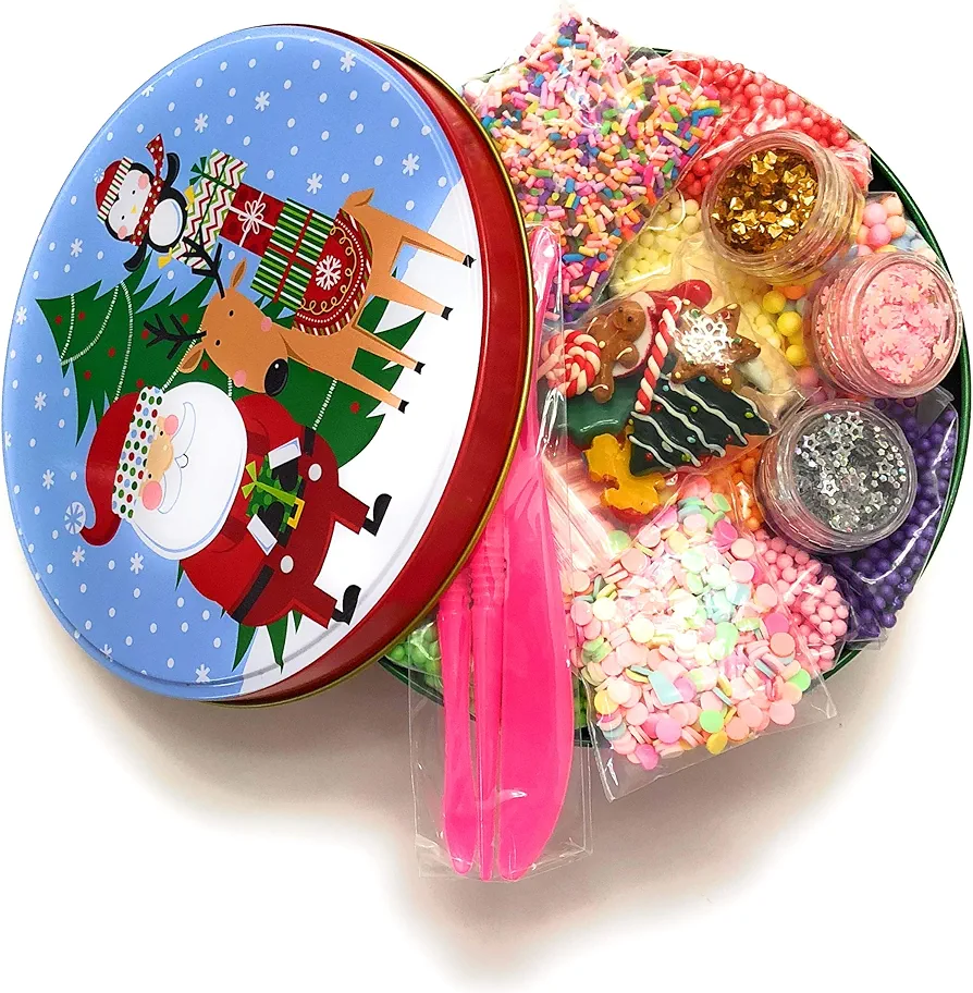Santa Foam Beads for Slime 20 Pack Supplies Kit - Include Colorful Pastel & Dark Colors Foam Balls, Sprinkles, Confetti & Charms + Slime Tools Set | for Kids DIY Homemade Slime Art Craft Decorations