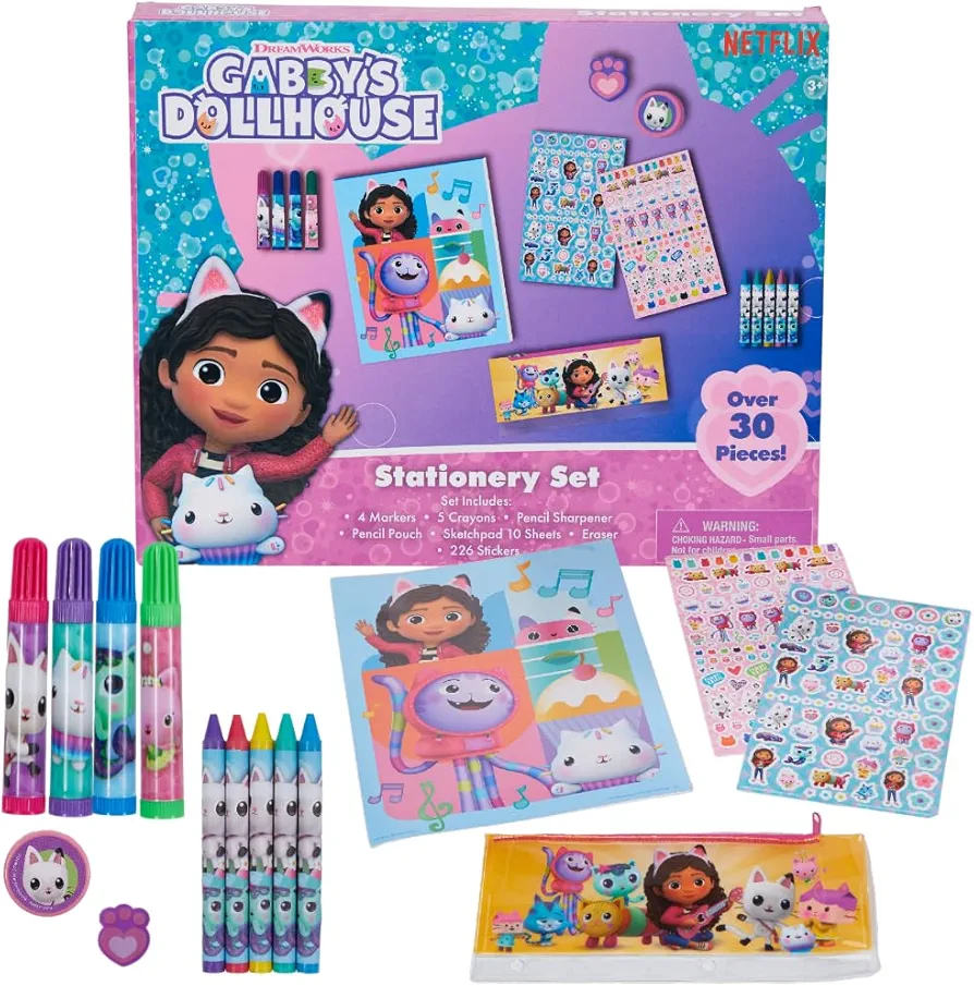 Innovative Designs Gabbys Dollhouse Kids Coloring Art and Sticker Set, 30 Pcs. School & Craft Supplies with Pencil Case
