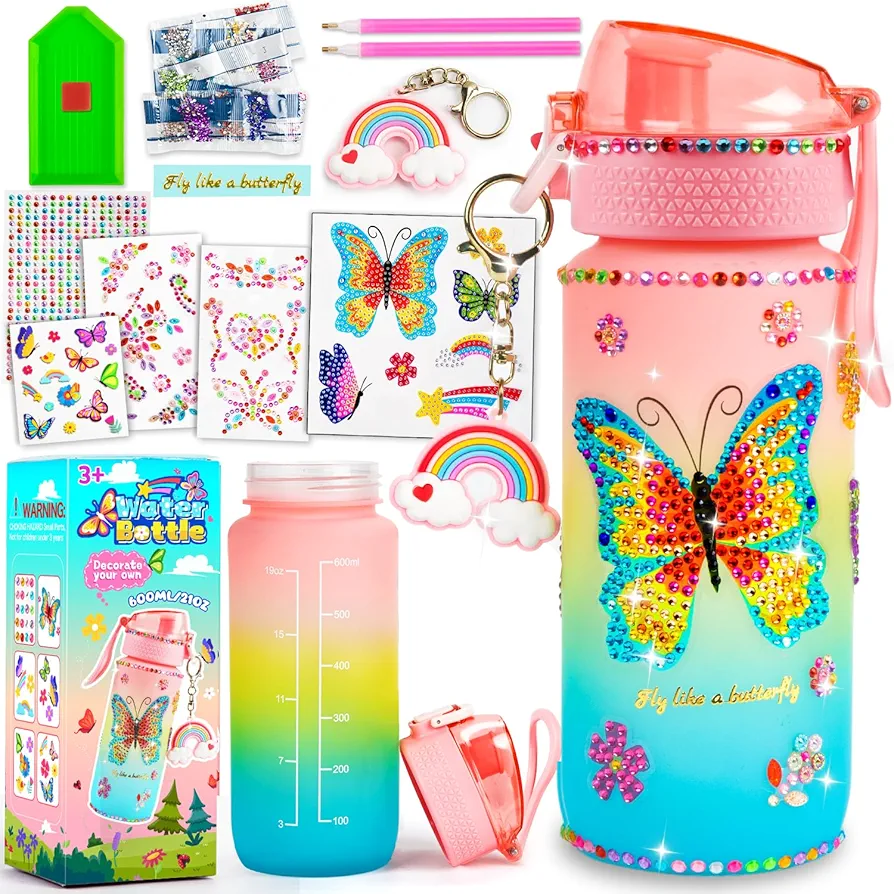 MDCGFOD Decorate Your Own Water Bottle Kits for Girls DIY Water Bottle for Girls Fun Arts and Crafts Gifts Toys Kits for 4-6-8-10 Year Old Girls Kids Birthday Christmas Gifts (Butterfly)