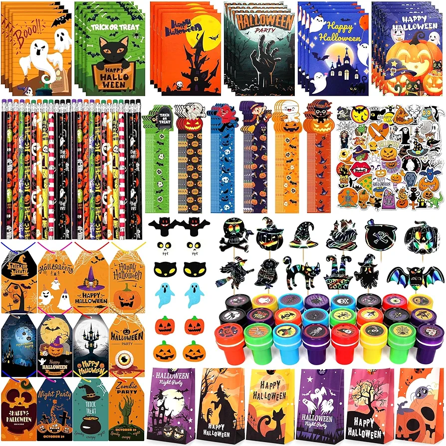242 Pcs Halloween Art and Craft Stationery Kids Gift Set Trick or Treat Party Favor Toy, Classroom Prizes Bulk School Supplies Goodie Bag Stuffers Fillers