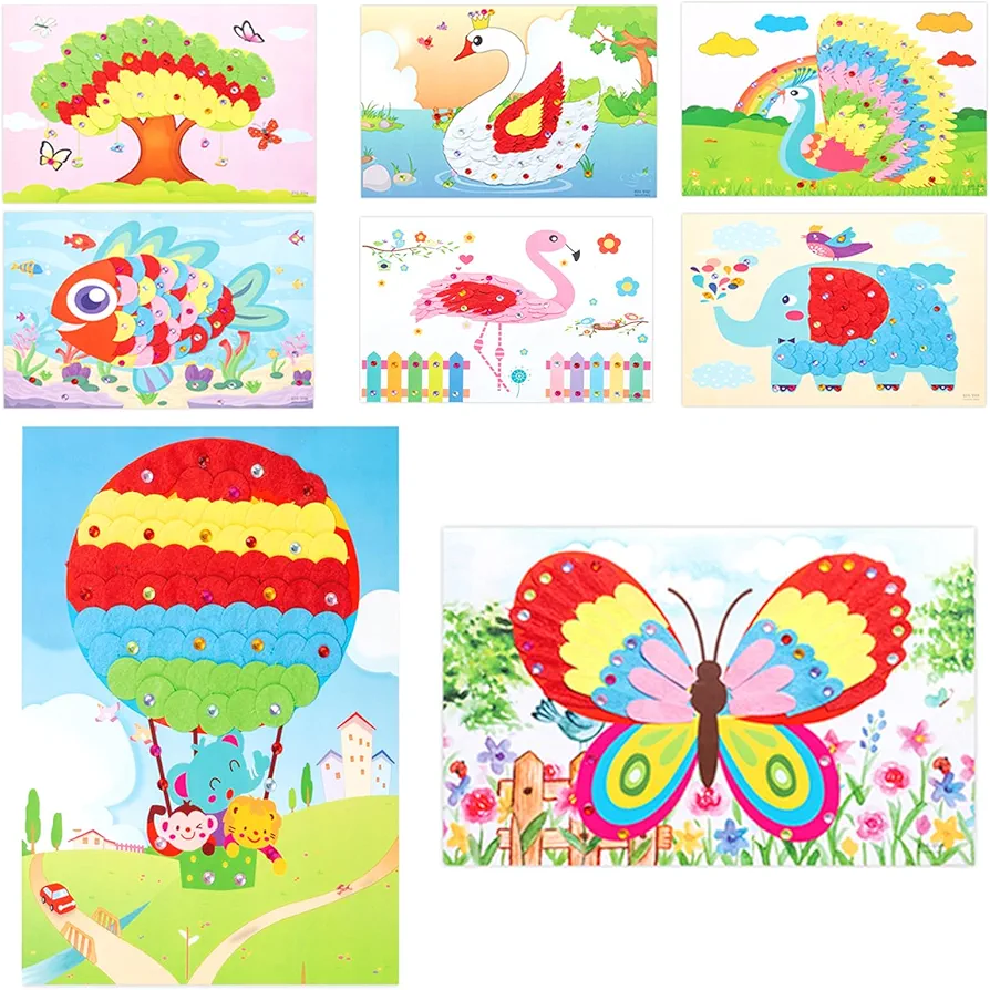 8Pcs Mosaic Stickers Art Kits,3D Puzzle Drawing Stickers,Early Learning Games Handmade Art Kit,Jigsaw Puzzle DIY Cartoon Animal Art Craft kit for Kids,Animals Sticker Craft Activities (Age 3+).