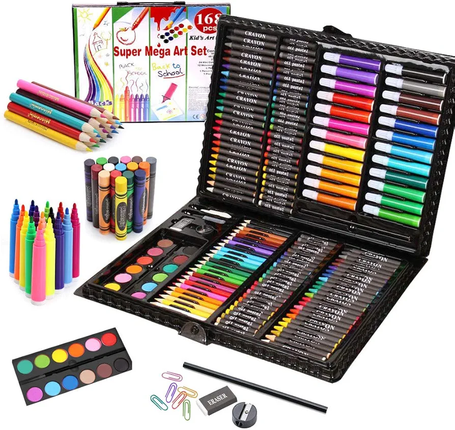 JZ Inspiration Art Case Coloring Set for Kids with Develop imagination and creativity,168 Art Supplies