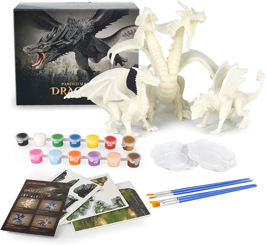 Dragon Toys DIY Painting Dragon Kit,Arts and Craft Set for Kids Age 8-12,Dragon Games Making Kit,Decorate and Drawing 3D Art Supplies Toys for Children Gifts Ideas for Girls 10-12(3 Dinosaurs)