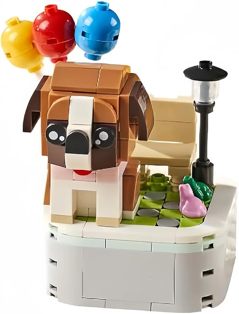 Dog Building Decoration Set Cut Brown Puppy Blocks with balloon- Mini Blocks Arts and Crafts for Kids Ages 6-12+, Home Decor Gifts for Kids Boys&Girls, Adults(199 PCS)
