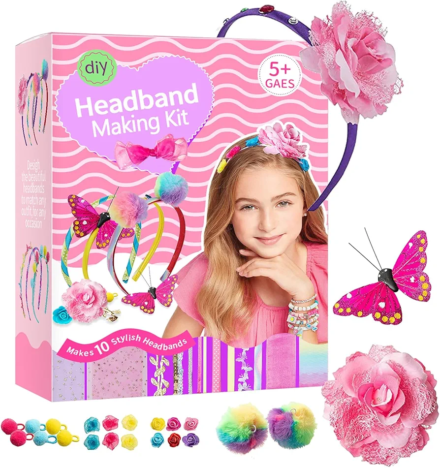Headband Making Kit - DIY Headband Making Kit for Girls,Fashion Crafts Set for Girls,Girls Hair Accessories for Kids Ages 4-8,Arts and Crafts for Kids Ages 8-12.