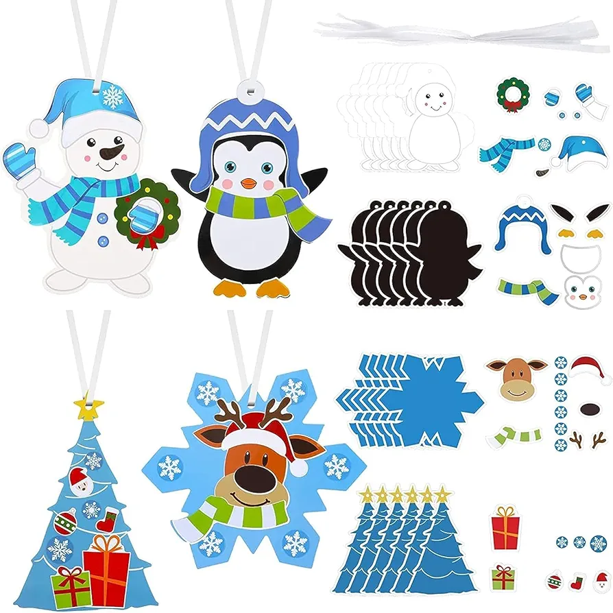 Christmas Crafts for Kids, Christmas Arts and Crafts DIY Christmas Tree Ornament Kit Make Your Own Christmas Craft Projects for Kids Ages 6-8 8-12, 4 Styles (24 Sets)
