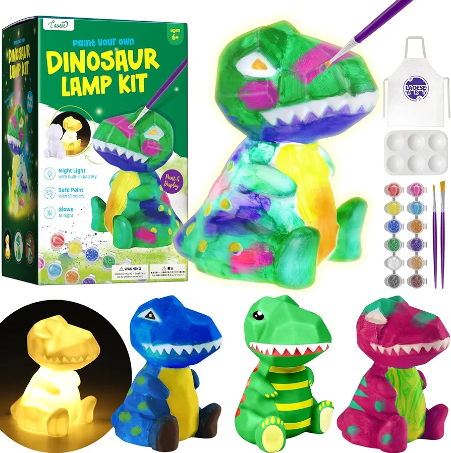 Paint Your Own Dinosaur Lamp Kit, Art Supplies Arts & Crafts Kit, Painting kit for Kids 6-12, Dinosaur Toys for Boys Girls and Kids, Girls Boy Birthday Gift Ages 6 7 8 9 10 11 12+