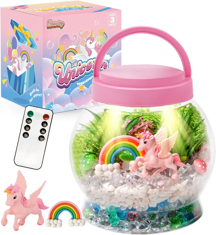 Hasviey Terrarium Kit for Kids, Light Up Unicorn Toys for Girls 6-8, DIY Kids Arts and Crafts Kit with Remote Control, Preschool Learning & Education Science Kits & Toys, Gift Ideas for Birthday Xmas