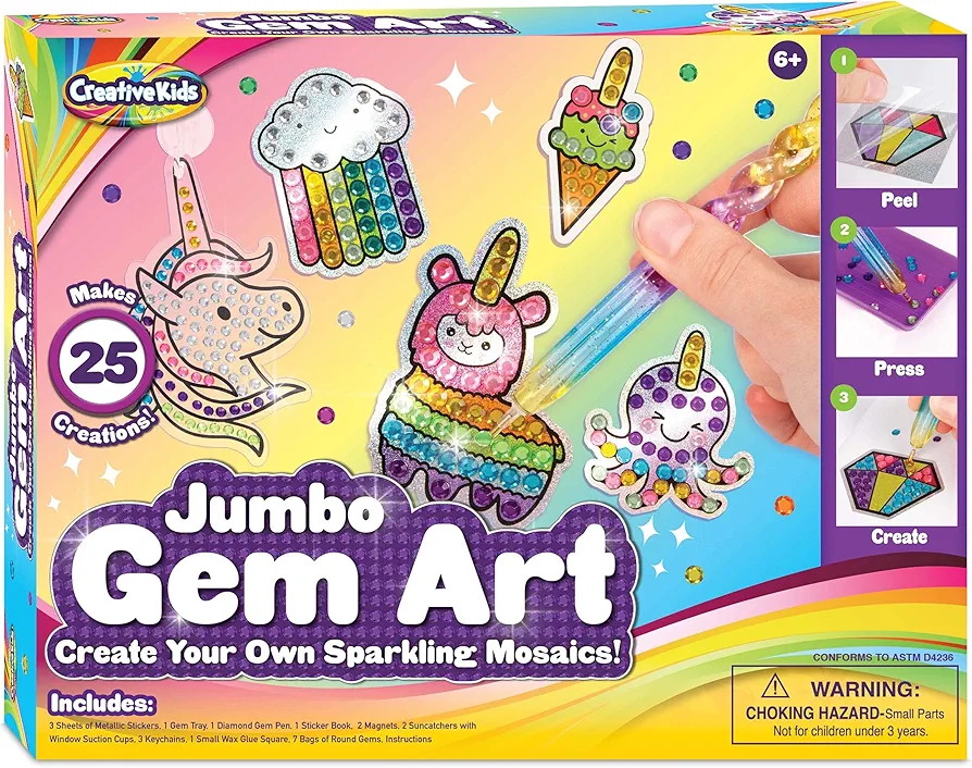 Jumbo Gem Art Diamond Painting Kit - 1200+ Pcs - Make Your Own Stickers, Keychains, Suncatchers, Magnets - Arts and Crafts Kits for Girls Ages 6+