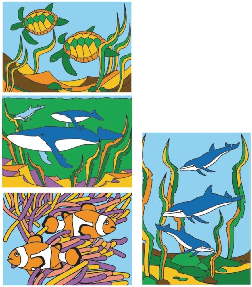 S&S Worldwide Sand Art Boards for Creating Sand Pictures, Great for Kids and All Ages, 3 Each of 4 Sea Life Designs, 5" x 7" Pack of 12.
