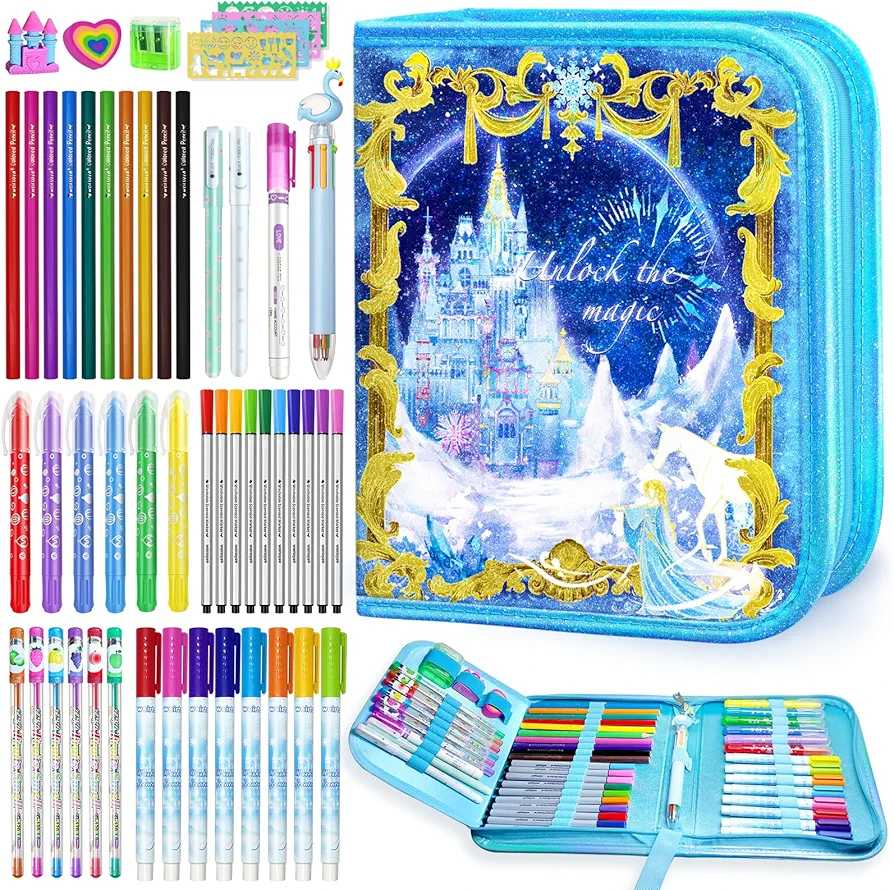 weirtoya Washable Fruit Scented Markers Set, 53 PCS with Pencil Case, STEM Toys Art Craft Kit for Kids Girls Toys for 4,5,6,7,8,9 Year old Girls Birthday Gifts