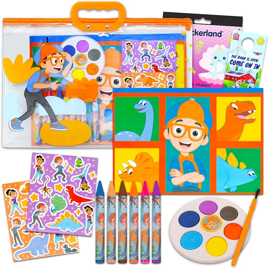 Beach Kids Blippi Stationery Set - 12 Pc Bundle with Blippi Art Set with Watercolor, Coloring Utensils, Coloring Pages, Stickers, More | Blippi Arts and Crafts, Blippi School Supplies