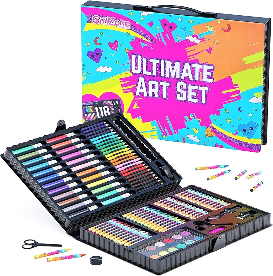 GirlZone Ultimate Art Set for Girls, 118-Piece Awesome Arts and Crafts Kit for Kids, Fun Girls Toys Age 7 Set & Kids Creative Set, Great Gift Idea