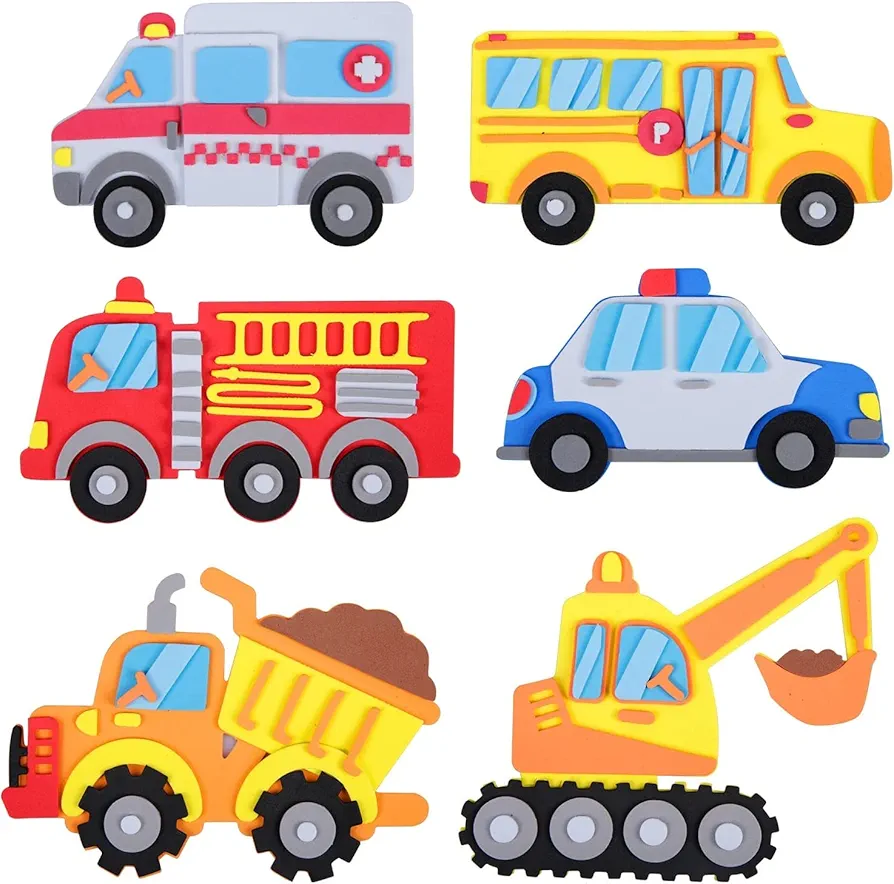 12 Pack Transportation Crafts for Kids Creative Make Your Own Car Foam Stickers Arts and Crafts DIY Transportation for Kids Boys Girls Birthday Party Decoration Supplies