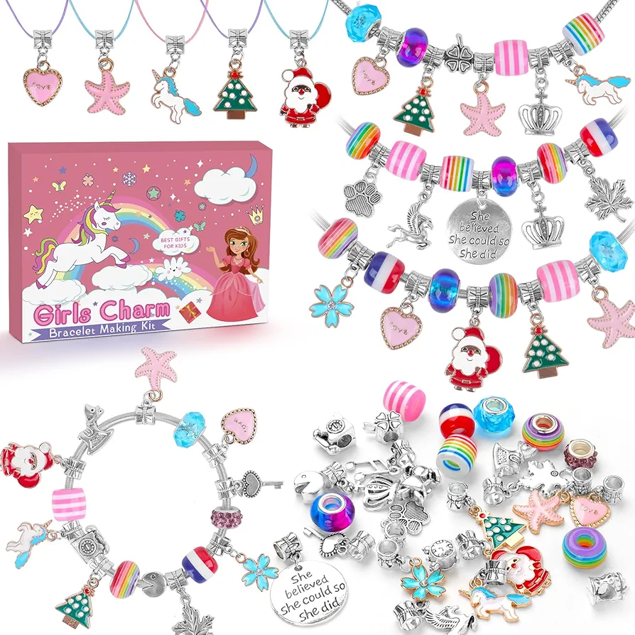 HYASIA Charm Bracelet Making Kit & Unicorn Gifts for Girls, Kids Toys Arts Crafts for Girls Age 8-12, Jewelry Making Supplies Set, Girls Birthday Party Games Kids Christmas Essential Gifts