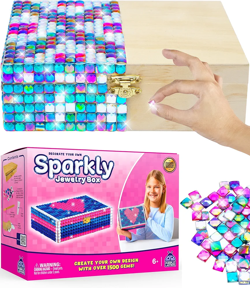 PURPLE LADYBUG DIY Sparkly Girls Jewelry Box for Girls 8-12 Yrs Old - Fun 10 9 8 7 6 Year Old Girl Birthday Gift Idea & Crafts for Girls 8-12 - Girl Toys 8-10, Arts and Crafts for Kids Ages 6-8 Girls