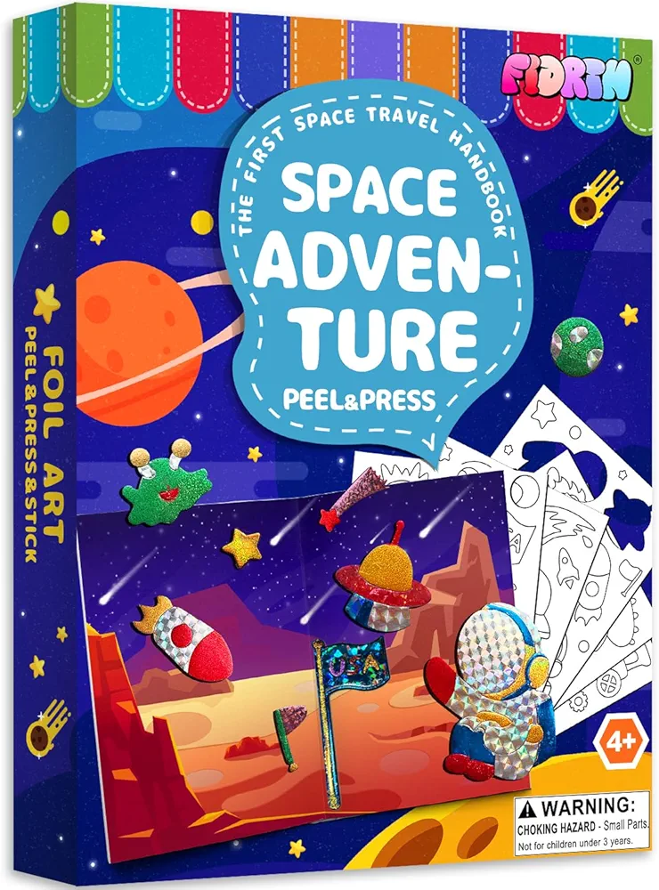 FIDRTH Foil Fun Art & Craft Activity - Space, No Mess Paper Art and Craft Kits for Kids, DIY Foil Sticker Art Supplies, Travel Toys Birthday Gifts for Kids Ages 4, 5, 6, 7, 8, 9