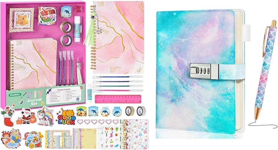 DIY Journal Kit for Teen Girls Ages 8-12, Kids Journal Set Diary with Lock for Girls, Arts Crafts Birthday Gifts for Girl 8 9 10 11 12 13 14 Year Old