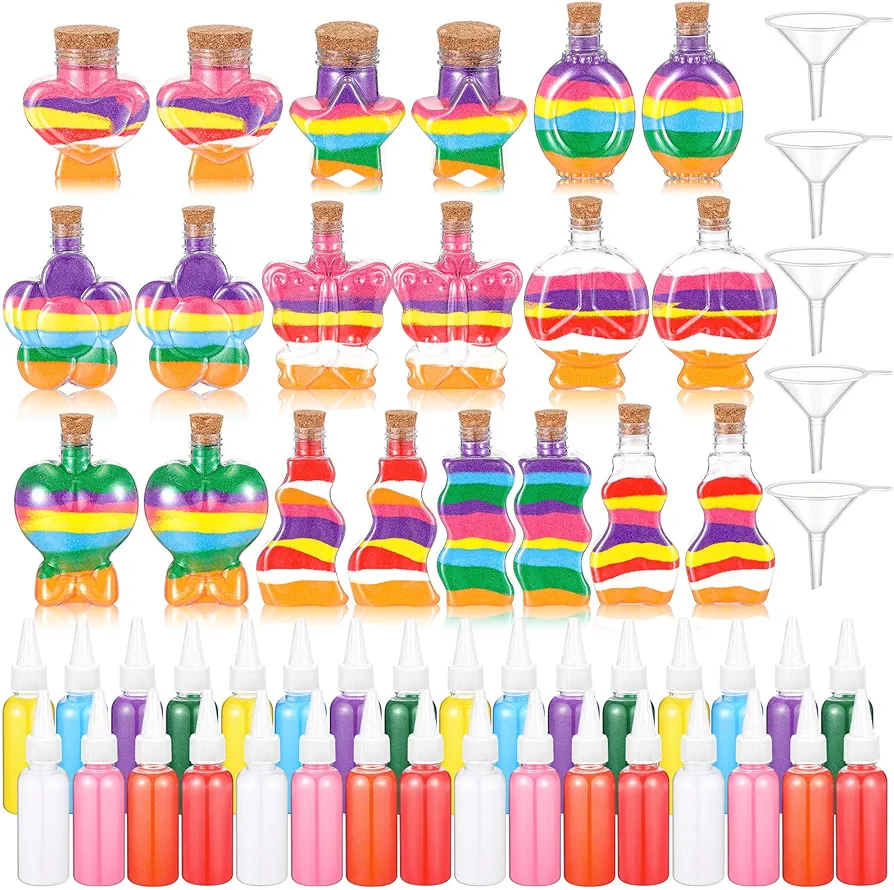 JellyArch 57 Pcs Sand Art Bottle Kit Include Sand Art Bottles, Colored Art Sand and Small Plastic Funnels Sand Art Containers for Wedding Birthday Party Decoration Arts Supplies Crafts