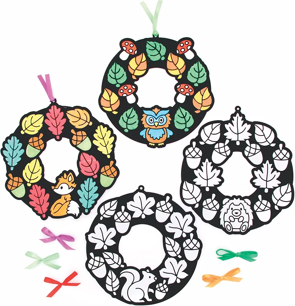 Baker Ross FE635 Fall Color in Wreaths - Pack of 10, Make Your Own Wreaths, Creative Activities for Kids, Ideal Children’s Arts and Crafts Project
