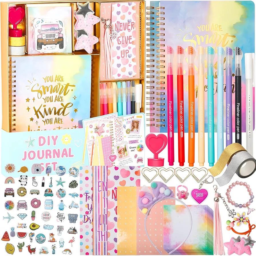 Girls DIY Diary 54 Pcs Girls Diary Set,Toys for Ages 8-13,DIY Stationery Set, Thin Stickers and Little Girls Daily Supplies Set, Gifts for Teen Girls Good Idea Choice