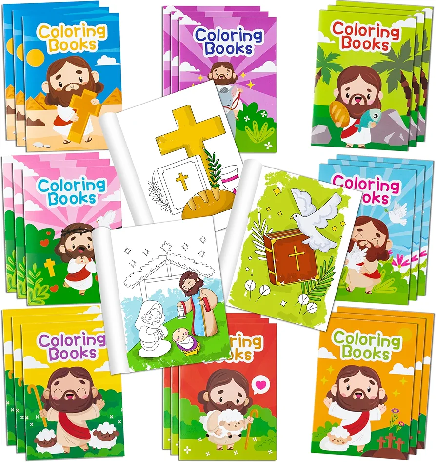 Zainpe 24Pcs Christian Bible Coloring Books for Kids Bible Stories Study Theme DIY Art Drawing Book with Jesus Noah's Ark Pattern Color Booklet Party Favors Birthday Gift Goodie Bag Filler