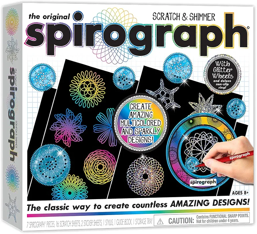 Spirograph — Scratch & Shimmer — Arts and Craft Kit for Drawing with Sparkly and Colorful Paper Includes Glitter Wheels for Kids 8 and Up