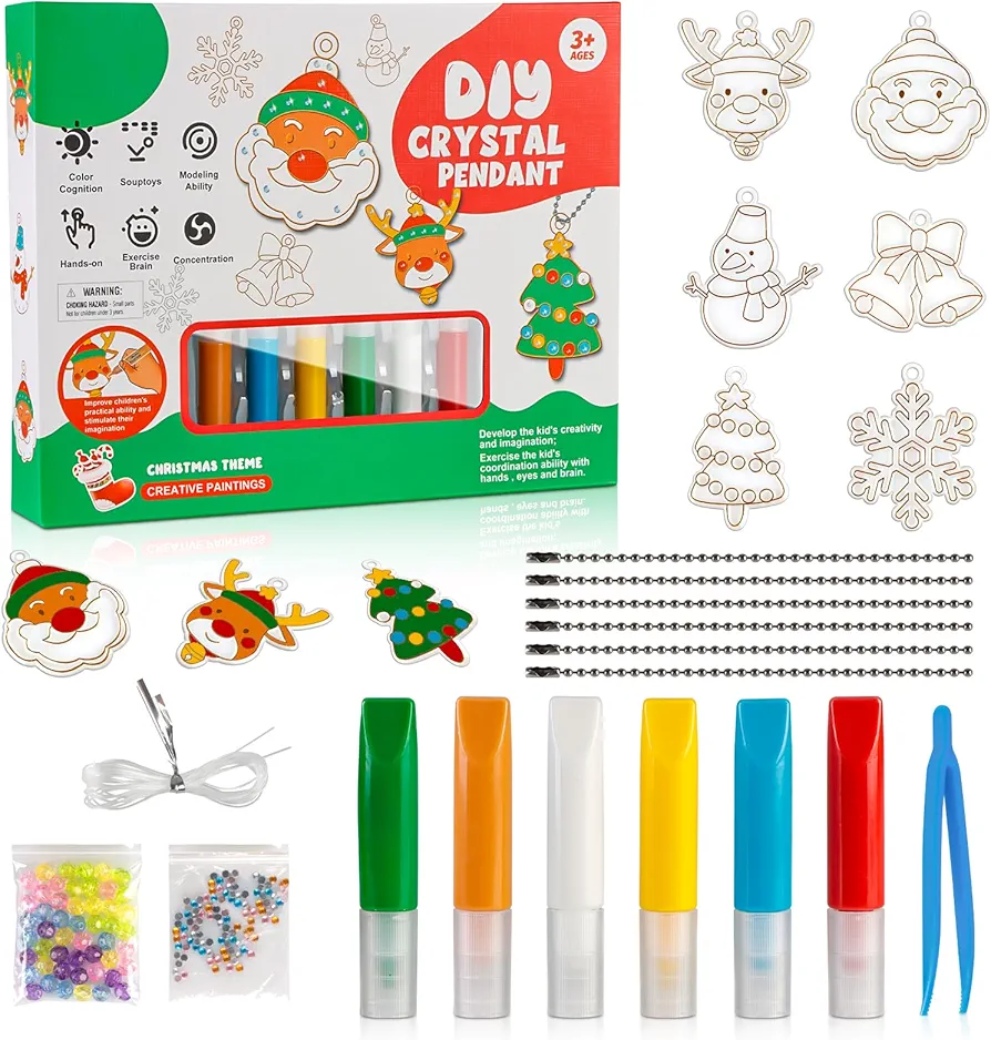 DAYI DIY Crystal Paint Arts and Craft Kit for Kids Age 3+ - Stained Glass Kit, Create Your Suncatcher Ornaments, Christmas Decorations