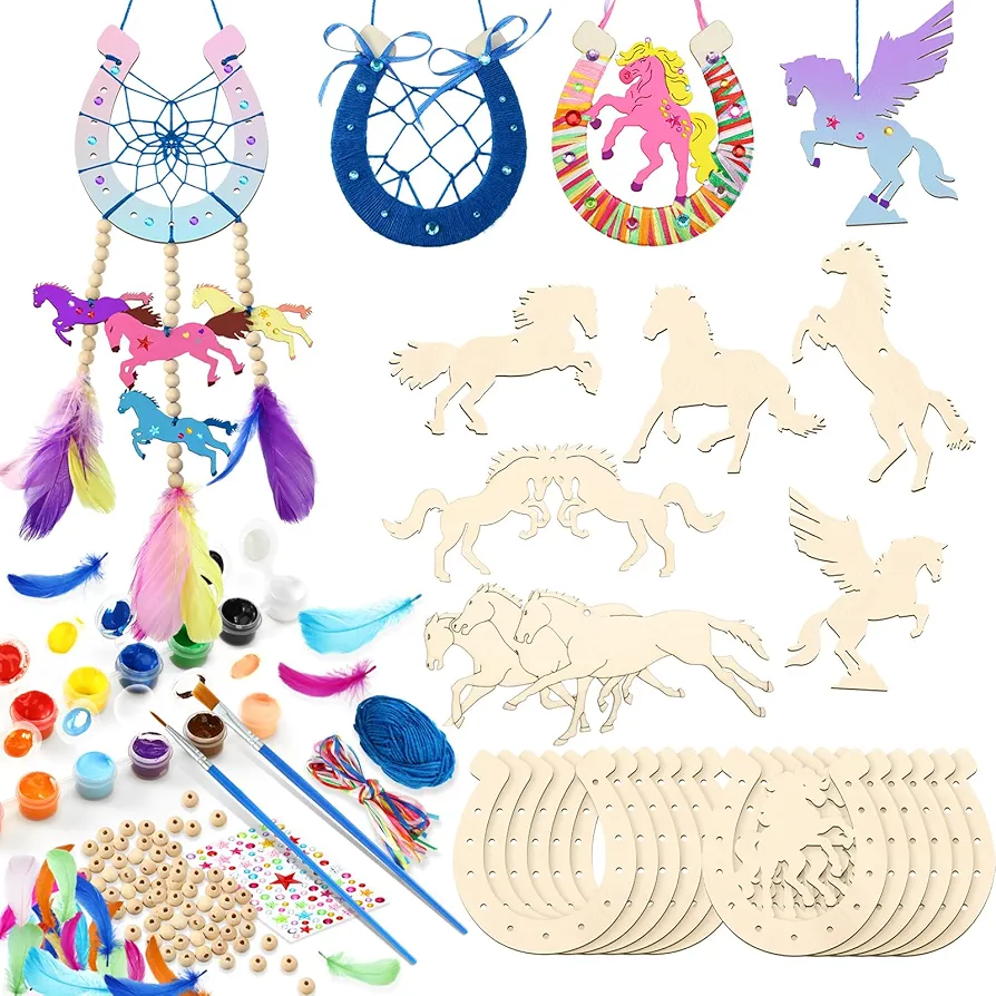 36 Pack Wooden Horse Craft for Boys and Girls Unfinished Wooden Horseshoes Cutout DIY Dream Catcher Paintable Western Craft Supplies for Art Activity Party