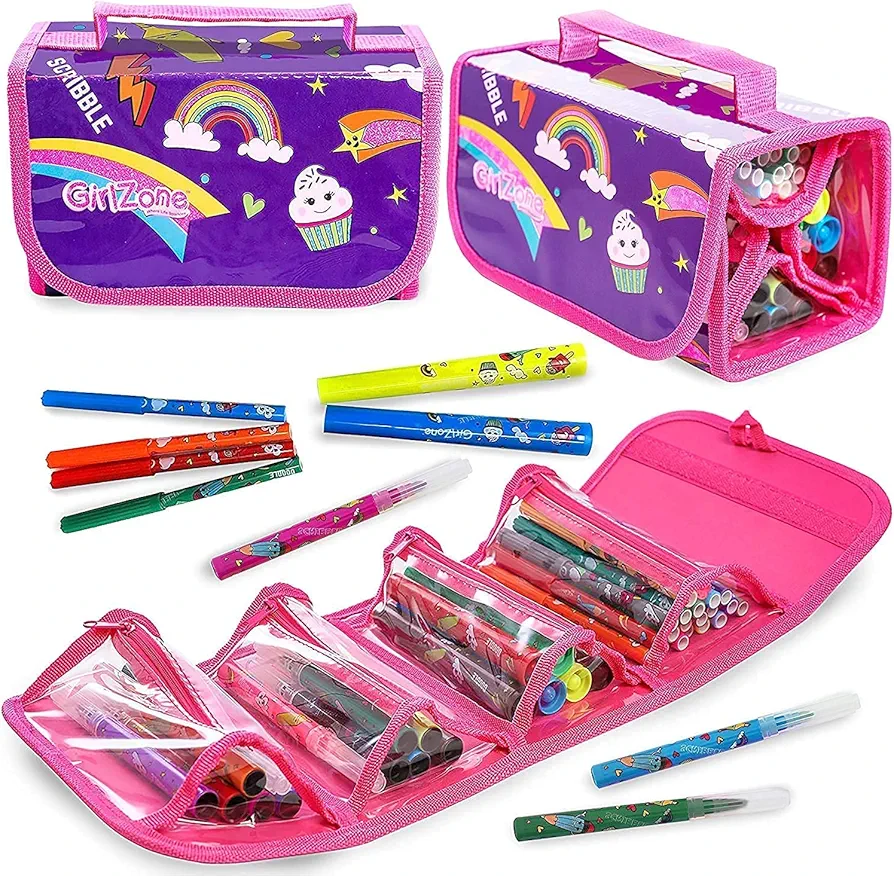 GirlZone Arts and Crafts Fruit Scented Markers and Pencil Case For Girls, Great Gifts For Girls