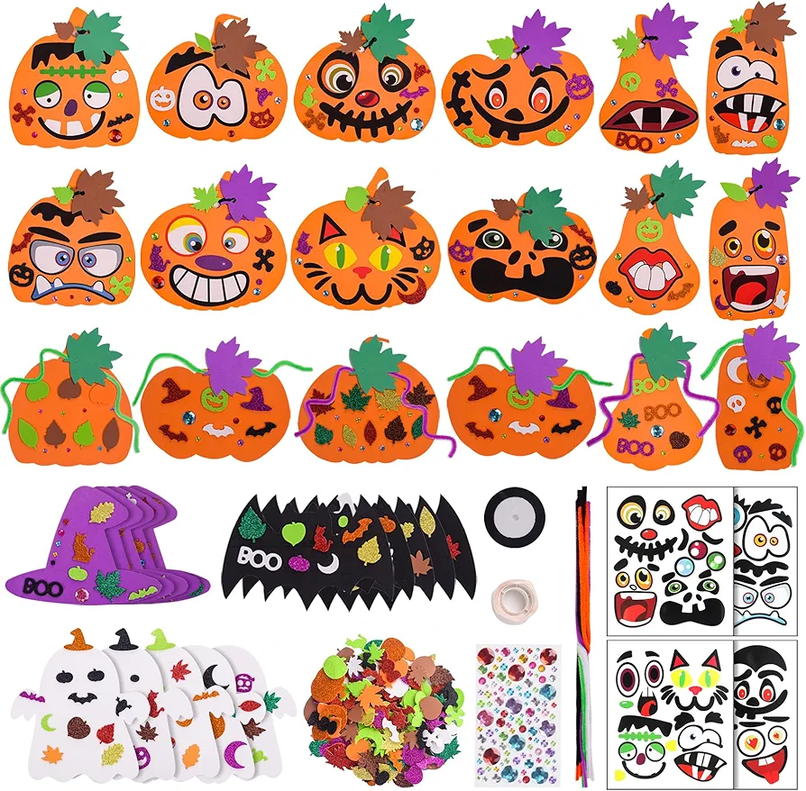 Ruicnte Halloween Pumpkin Foam Stickers with Ghost Spider Bat Halloween Crafts DIY Kit for Kid 330 Pc,Kids Party Favors Decoration Supplies Lantern Face Sticker Art Project Classroom Activity