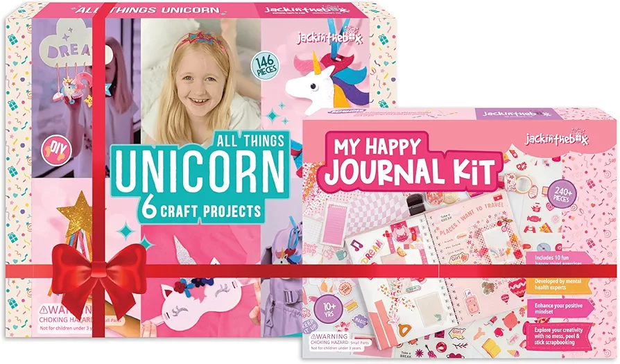 jackinthebox Gift for Little Girls (Unicorn 6-in-1 + Journal Kit) Craft Kit for Kids | Journal Kit & Unicorn Themed Arts and Crafts for Girls | Best Gift for Kids Ages 3 4 5 6 7 8 Years