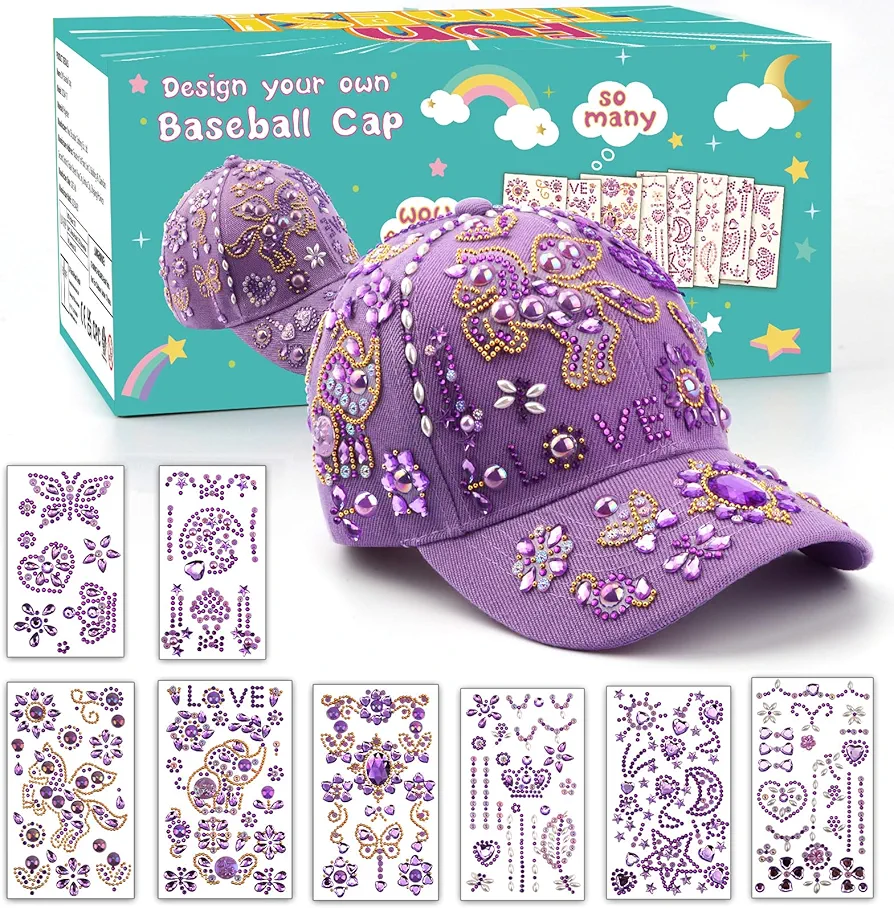 Back to School Gifts Crafts for Girls Ages 6-8-12 Decorate Your Own Baseball Cap, Arts and Crafts Kit for Kids 4-12 Gifts for Girl 5 6 7 8 9+ Year Old DIY Girls Craft Unicorn Stickers Gems Rhinestone